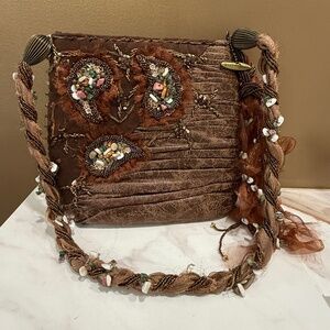 Mary Frances Handbag with stone and braided strap, Brown